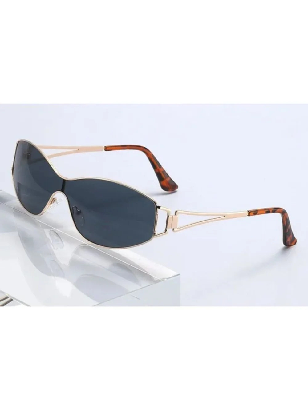 Retro Unisex Gold Frame Grey Lenses Sunglasses W/ Tortoise Shell Temples